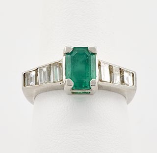 Platinum, emerald & diamond ring