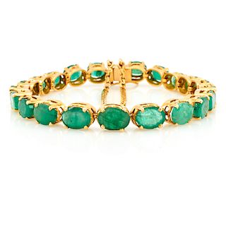 14k Yellow gold & emerald tennis bracelet, 15g.