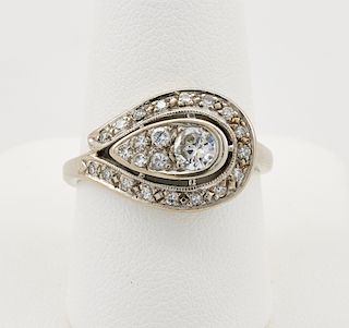 14k White gold & diamond paisley shaped ring