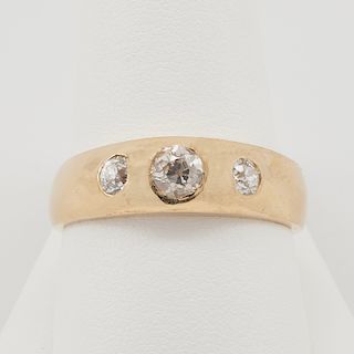 14k Yellow gold & three diamond gypsy ring