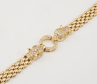 14k Yellow gold & pave diamond panther bracelet