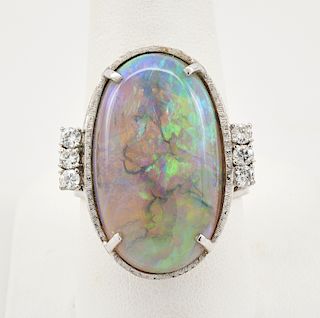 14k White gold spectacular natural opal & diamond ring