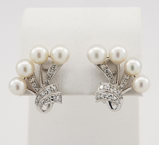 Platinum, diamond & pearl earrings