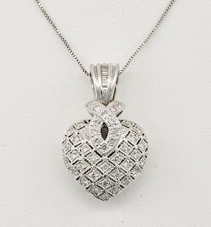 14k White gold & pave diamond heart pendant.