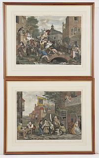 Two Hogarth colored engravings