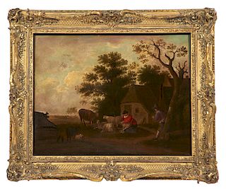 English School, Country Scene, oil on wood panel