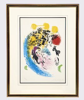 Marc Chagall, "Lovers With Red Sun," lithograph