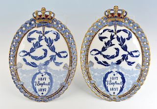 Royal Copenhagen commemorative plaques of King Christian IX & Queen Louise
