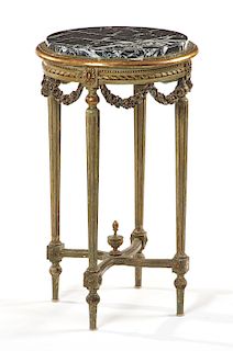 Continental painted and parcel gilt marble inset plant stand