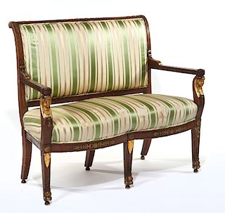 Empire style gilt metal mounted mahogany settee