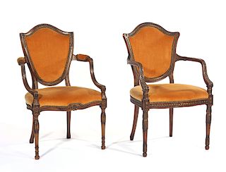 2 open arm chairs with upholstered seats