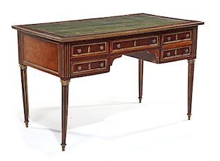 Louis XVI style gilt metal mounted mahogany bureau plat