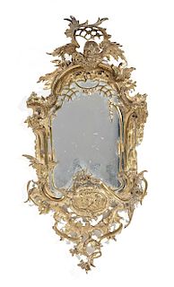 Ornate French brass wall mirror