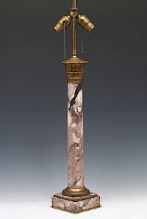 French marble and bronze column lamp