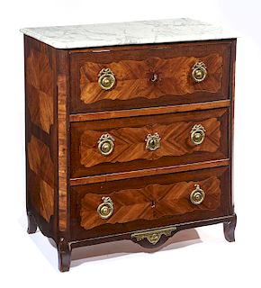 18th/19th c. French chest of drawers with inlay and marble top