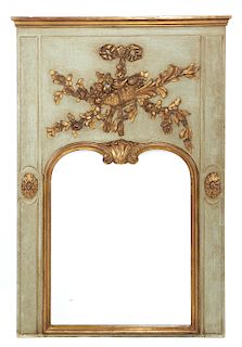 Louis XVI style painted and parcel gilt trumeau mirror