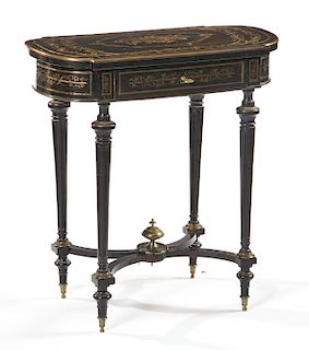 Napoleon III ebonized and cut brass inlaid work table