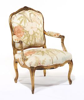 Louis XV style giltwood fauteuil