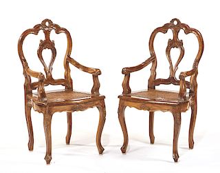 Pair of rococo style mixed wood miniature chairs