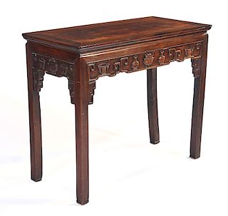 Chinese hardwood alter table with carved skirt