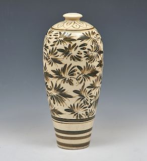 Large Chinese Painted Cizhou Meiping Vase