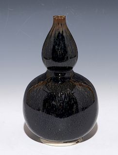 Ding-Type Russet Splashed Black Glazed Double-Gourd Vase