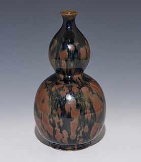 Ding-Type Russet-Splashed Black Double-Gourd Vase, Northern Sung