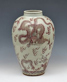 Large Underglazed Copper-Red Dragon Vase, K'ang Hsi