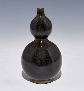 Rare Black Glazed 'Oil Spot' Double-Gourd Vase