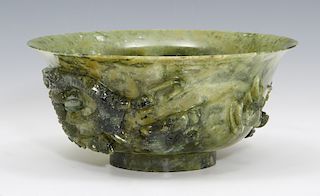 Chinese carved hardstone bowl with dragons