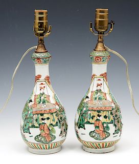 Pair of porcelain Chinese table lamps with figures