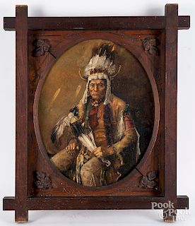 Oil on board portrait of a Native American