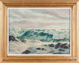 American oil on canvas of breaking surf