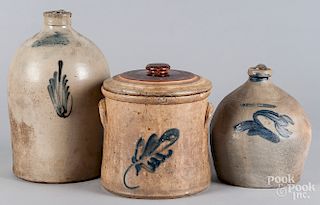 Four pieces of cobalt decorated stoneware