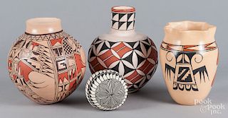 Four Native American pieces of pottery