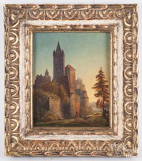 Continental oil on canvas landscape with castle