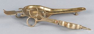 Dutch brass scissor snuffer and tray