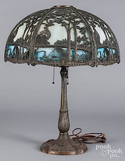 Slag glass table lamp
