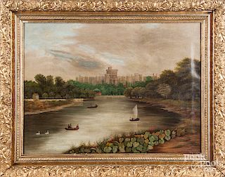 Primitive oil on canvas Windsor Castle on Thames