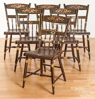 Set of six Pennsylvania painted plank chairs