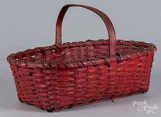 Red painted split oak basket