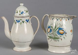Pearlware coffeepot and pitcher