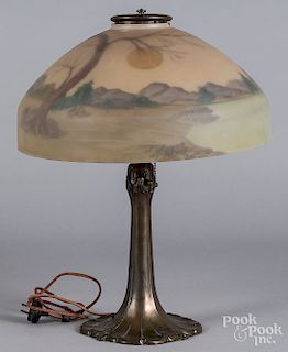 Art Nouveau reverse painted table lamp