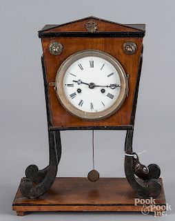 Biedermeier fruitwood and ebonized mantel clock