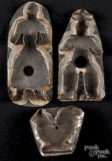 Three tinned sheet iron cookie cutters