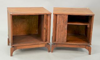 Pair of 1970's tambour walnut end tables. ht. 22in., wd. 22in., dp. 18in.