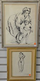 Two framed drawings to include Louis Bouche (1896-1969), pencil and crayon, Standing Female Nude, signed lower right, (creased) (10 ...