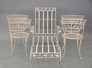 Salterini Grand Tour five piece iron lot to include four side chairs and chaise (lg. 54in.)