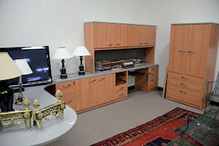 Contemporary office suite including computer desk, credenza with desk and file cabinets and tall two door cabinet. ht. 73 in., 84" x...