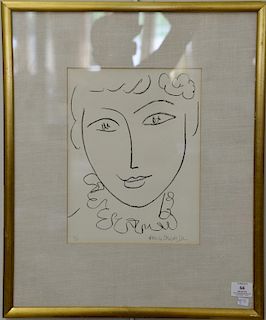 Henri Matisse, lithograph, 1954, Tete de Femme (Duthuit 670), bears signature and number in pencil, sight size: 13" x 9 3/4".